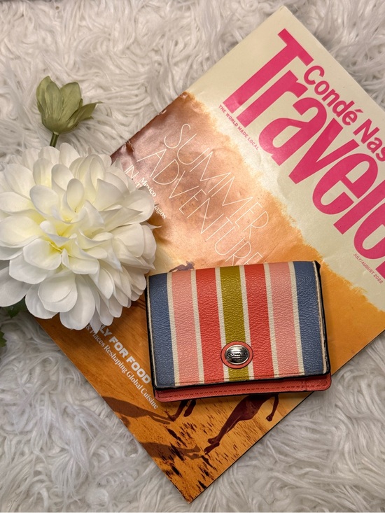 Coach Handbags - Vintage Short wallet-Coach Striped Compact Wallet - Pink, Coral, Blue & Olive